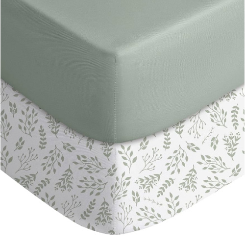 Yoofoss Baby Crib Sheets for Boys Girls, Fitted Crib Sheet 2 Pack for Standard Crib and Toddler Mattress, Super Soft Microfiber Baby Sheet 28x52x8in(Green+Leaf)