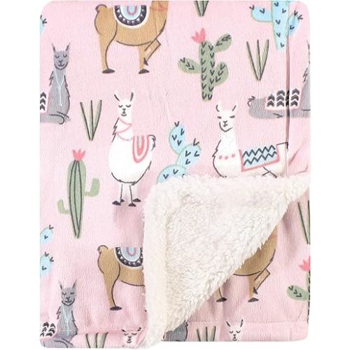 Hudson Baby Unisex Baby Plush Mink and Sherpa Blanket, Llama, One Size