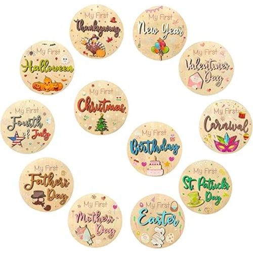 12 Pcs My First Christmas, My First Holiday Milestone Signs, Baby Milestone Signs, Baby Announcement Sign, Newborn Announcement Sign, New Year Newborn Photo Props for Shower Party Supplies Gift (B)