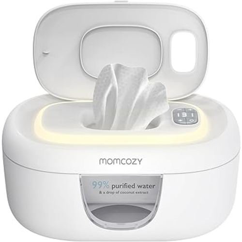 Momcozy Baby Wipe Warmer, Innovative Spring Design, Large Capacity Wipes Dispenser for 60-80pcs, Fast & Even Heating, 4 Modes of Temperature Heating Control, Diaper Wipe Warmer with Night Light, Grey