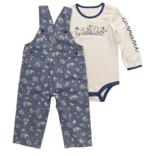 Girls' 2-Piece Long Sleeve Bodysuit & Printed Chambray Overall Set (Baby)