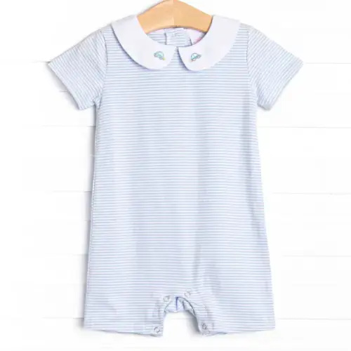 On the Way Home Embroidered Short Romper, Blue – Stitchy Fish