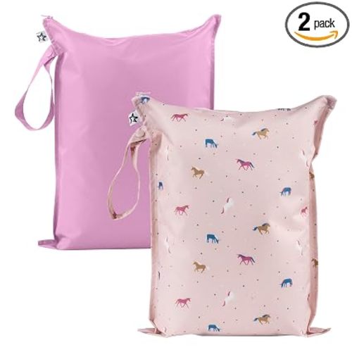 Tiny Twinkle Mess Proof Wet Bags | 2-Pack Reusable Waterproof Wet Bags for Swimsuits | Baby Clothes | Travel & Diaper Bag (Unicorn)
