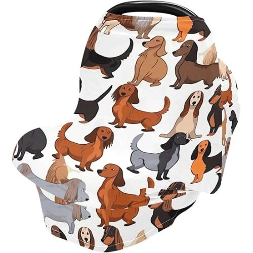 Dachshund Dogs Nursing Cover Breastfeeding Cover, Soft Breathable Car Seat Covers, Stretchy Carseat Canopy Perfect for Boys Girls, Suitable for Shopping Cart/Stroller Covers