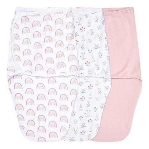 aden + anais Easy Swaddle Wrap, Newborn Wearable Swaddle Blanket, Adjustable Fasteners, 100% Cotton, 3 Pack, 0-3 Months, Spring Flower