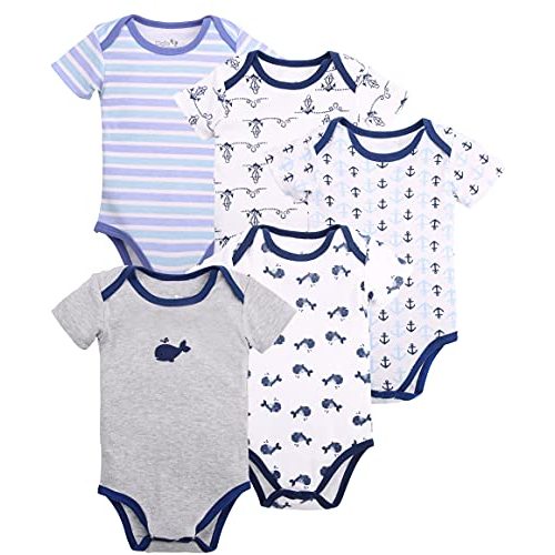 Infant Boys' and Girls' 4 & 5 Pack Cotton Baby Longsleeve & Short Sleeve Bodysuit Set w/Mitten Cuffs