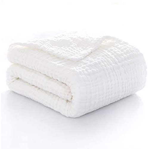 Muslin Baby Blanket,Soft Cotton Swaddle Wrap Blanket, 6-Layer Thick Gauze Muslin Blanket for Toddler Newborns , 41 x 43 inches Muslin Baby Bath Towel for Boy Girl (White)