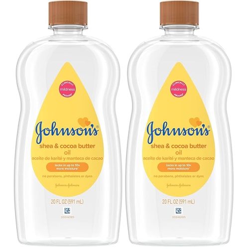 Johnson's Baby Oil, Mineral Oil Enriched with Shea & Cocoa Butter to Prevent Moisture Loss, Hypoallergenic, 20 fl. oz (Pack of 2)