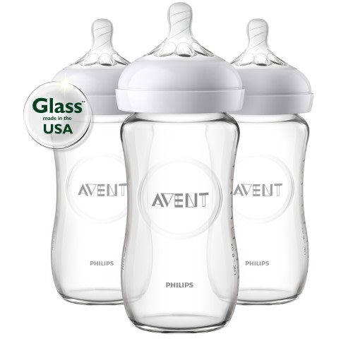 Philips Avent Glass Natural Baby Bottle, 8oz, 3pk, SCF703/37