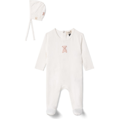 Bear Embroidered Onesie White/Pink - Bebe Bella | Maisonette