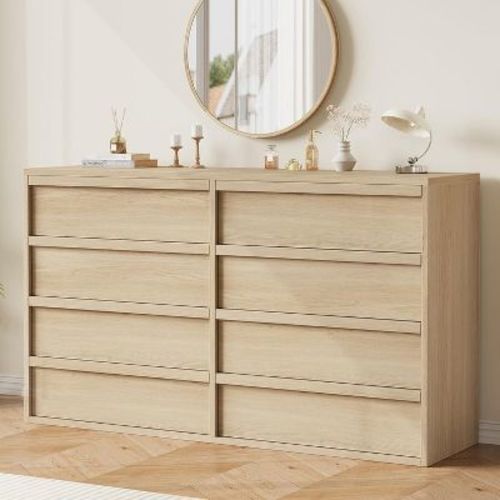 6/7/8-Drawer Dresser - Natural Oak Double Dresser w/Large Storage, Modern Chest for Bedroom/Living Room