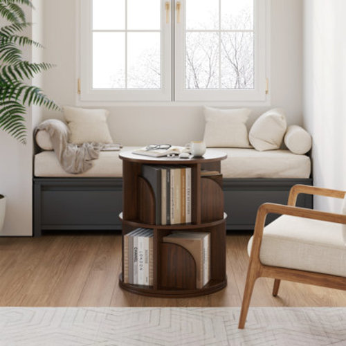 George Oliver Rotating Bookshelf, 2 Tier Small Bookcase Corner Shelves Display Storage Tower Space-saving Revolving For Small Space & Reviews | Wayfair