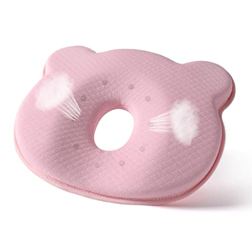 Memory Foam Travel Pillow,Portable Cute Cartoon Bear Soft and Cozy Pillow (Pink)