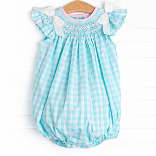 Traditional Teal Smocked Bubble, Green – Stitchy Fish