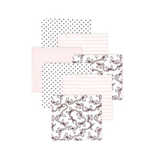 Little Treasure Hudson Baby Girls Cotton Poly Flannel Receiving Blankets Multipack, Pink Bow, 30x30 inches