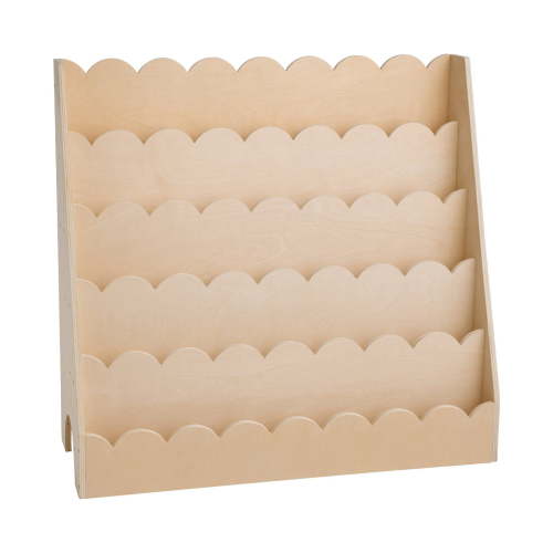 Montessori 5 Tier Scalloped Kids Bookshelf Front Facing Toddler Bookcase with Dual Hooks for Backpacks Nursery Preschool Living Room Entryway