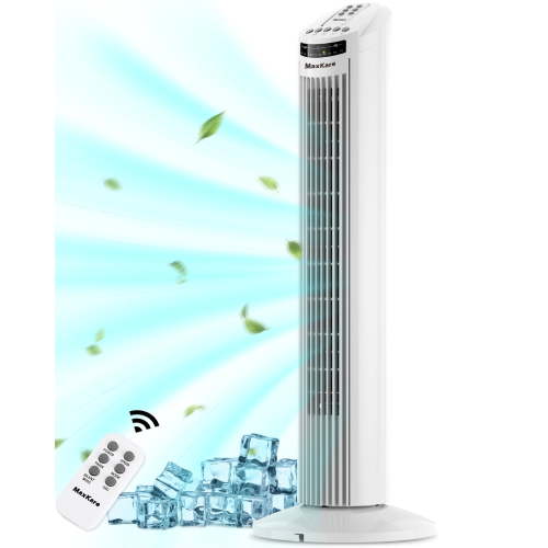 MaxKare 30" Tower Fan with Remote, 3 Speeds and Modes, Oscillating, Timer, White