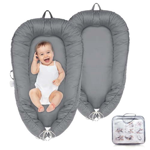 Baby Lounger – Infant Lounger for Newborn 0–24 Months, Baby Nest Lounger, Portable Newborn Lounger, Soft Breathable Cotton, Essentials for Babies at Home and Travel (Silver)