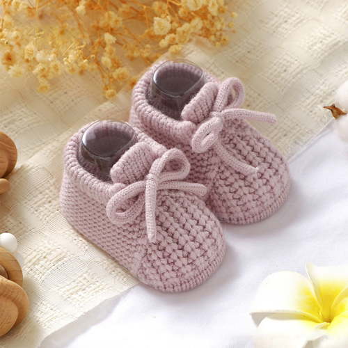 Huowey Baby Toddler Walking Shoes Solid Color Lace Up Knitted Soft Sole Booties Indoor Outdoor Breathable Cozy Crochet Crib Slippers Fashionable Slipper Lightweight Dailywear,Pink,3-6 Months