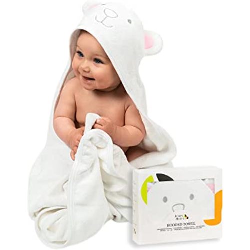Jumpy Moo's Premium Ultra Soft Baby Towel - Hypoallergenic 35x35 inches, 100% Organic Bamboo, Hooded Baby Towels, Baby Gifts with Giftbox & Washcloth, Newborns to Toddlers, Lifetime Refund Guarantee