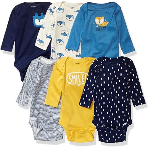 Gerber Baby Boys 6-pack Long-sleeve Onesies Bodysuit - 12 Months - Fox