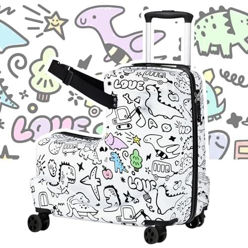 smilesun 20" Kids Ride On Luggage with DIY Coloring, Durable Lightweight Carry On Travel Suitcase with Spinner Wheels, TSA Lock