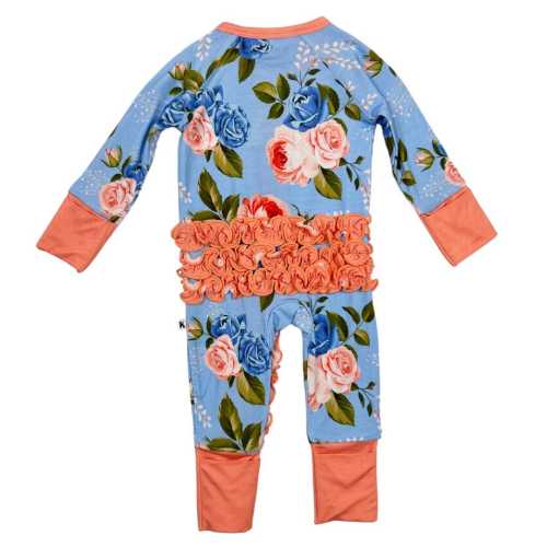 Bamboo Azul Rose Pajamas – Convertible Ruffle Zippy Onsie