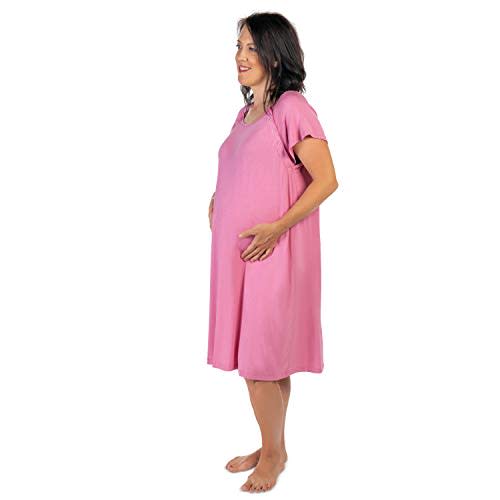 Three Little Tots Mommy Labor and Delivery Gown - Stretchy Soft Maternity and Nursing Nightgown