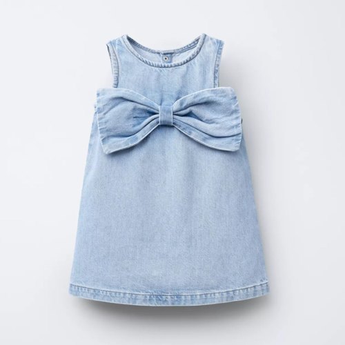 DENIM BOW DRESS - Mid-blue | ZARA United States
