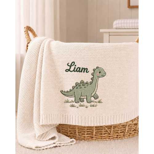 Personalized Dinosaur Embroidered Baby Blanket, Custom Name Nursery Blanket, Baby Shower Gift For Boy