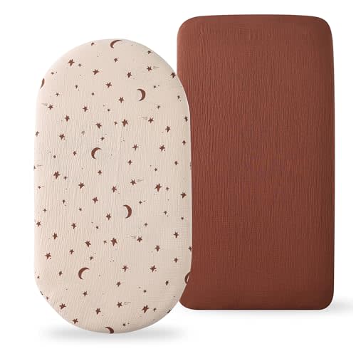 TADO MUSLIN Organic Cotton Muslin Bassinet Sheets, 2 Pack – Soft, Breathable, Universal Fit for Oval, Rectangle & Hourglass Mattresses, Machine Washable, Neutral Colors for Baby Boys & Girls