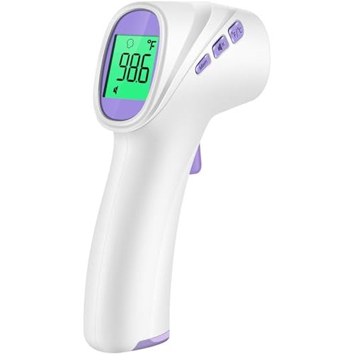 Forehead Thermometer for Adults, Kids & Babies, No-Touch Digital Thermometer with LCD Backlight Display, Fever Alarm and 1s Instant Reading - Purple