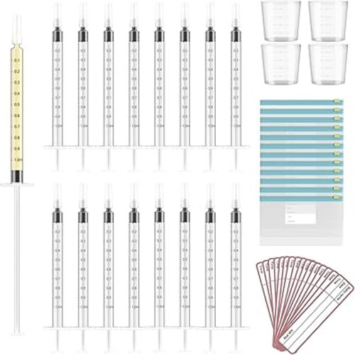 120 Sets 1ml Colostrum Collector Kit Include No Needle Colostrum Syringes with Caps 1mlx120, Stickerx120, 20ml Measuring Cupx4, Ziplock Storage Bagx12 for Breastmilk Collector