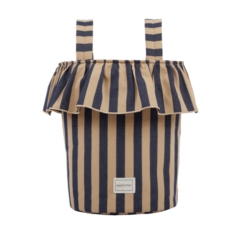 Basket Stripes - Navy + Caramel - Minicoton