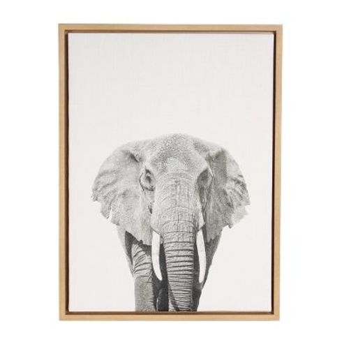 24" x 18" Elephant Framed Canvas Art - Uniek