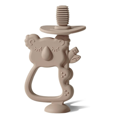 Moonkie Teething Toy, Safe & Easy to Hold BPA Free Silicone Teethers, 360° Baby Toothbrush with Suction Base, Teether Toys Best for Babies 6-12 Months (Koala Warm Taupe)