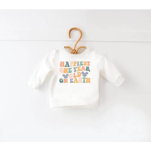 Happiest One Year Old On Earth Sweatshirt Mouse Ears First Birthday Sweatshirt Retro 1st Birthday Sweatshirt Baby Sweater Birthday Gift