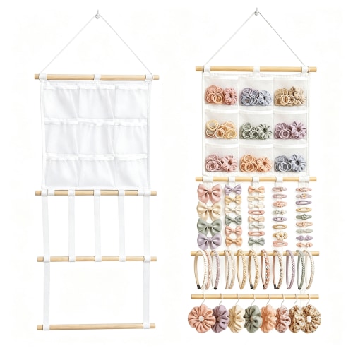 DESIGNICE Headband Holder,Hair Bow Organizer for Girls,Large Capacity Pre-Assembled Hair Accessories Display for Headbands,Bows,Clips&Scrunchies,Wall Hanging Nursery Room Decor