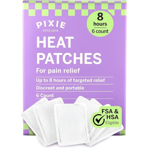 Pixie Period Cramps Menstrual Pain Relief Heat Patches - Lower Abdominal & Back Soothing Therapy - Natural Alternative to Lidocaine ICY Hot - Up to 8 Hours - 6 Count Discreet Disposable Heat Pads
