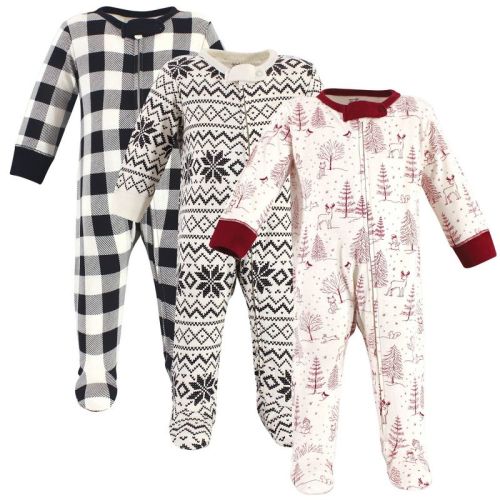 Touched by Nature Baby Organic Cotton Zipper Sleep and Play 3pk, Winter Woodland, 0-3M