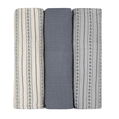 Baby Boy Muslin Swaddle Blanket 3-Pack - Blue - Linear Tulip