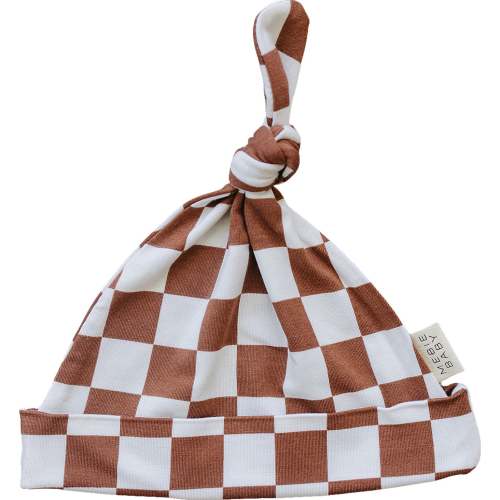 rust checkered bamboo newborn knot hat