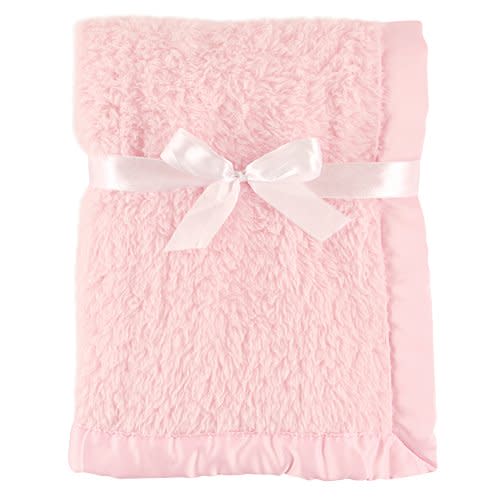 Hudson Baby Unisex Baby Sherpa Plush Blanket with Satin Binding, Pink, One Size