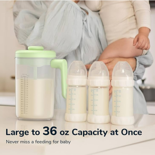 Electric Formula Pitcher, 36 oz Baby Formula Mixing Pitcher, Automatic Baby Formula Mixer, Bidirectional Stirring Breastmilk Pitcher, Locking Lid Smooth Formula Maker Milk Storage for Fridge（Green)