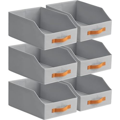 Homsorout Fabric Storage Bins for Organizing - 6 Pack Large Trapezoid Collapsible Storage Bins with Front Handle, Closet Organizers and Storage for Bedroom, Home Shelves, Small Spaces, Grey