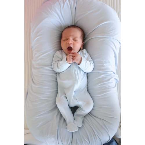 Picot Trim Bamboo Zipper Footie | Baby Blue