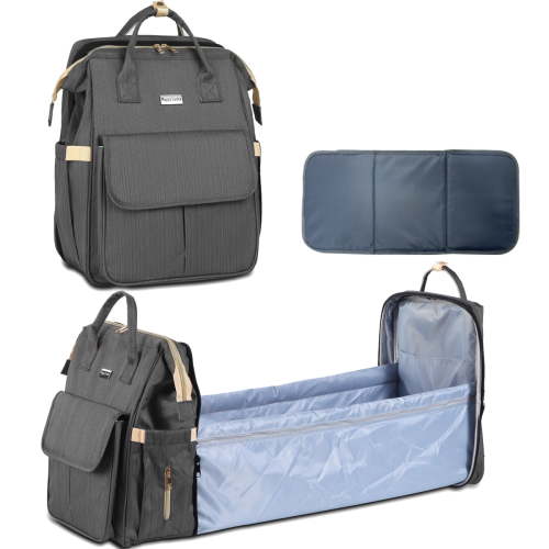 HAPPYLUOKA Large Diaper Bag with Changing Station & 14 Pockets, Grey