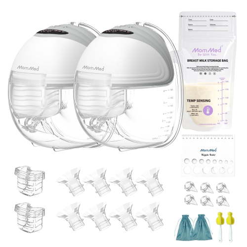 MomMed S21 Double Hands-Free Breast Pump, Leak-Proof Design, 3 Modes & 12 Vacuum Levels Electric Wearable Breast Pump-Grey