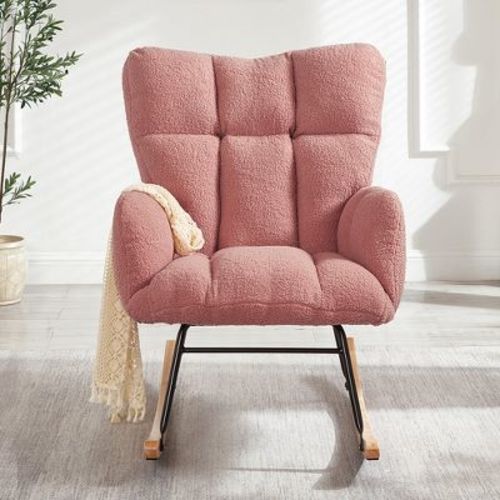 Racxily Glider Chair for Living Room Tufted Upholstered Teddy Fabric Rocking Chair with Metal Frame Accent Chair