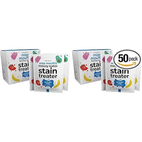 Miss Mouth's Messy Eater Stain Treater Wipes - 50 Pack Stain Remover - Newborn & Baby Essentials - No Dry Cleaning Food, Grease, Coffee Off Laundry, Underwear, Fabric
